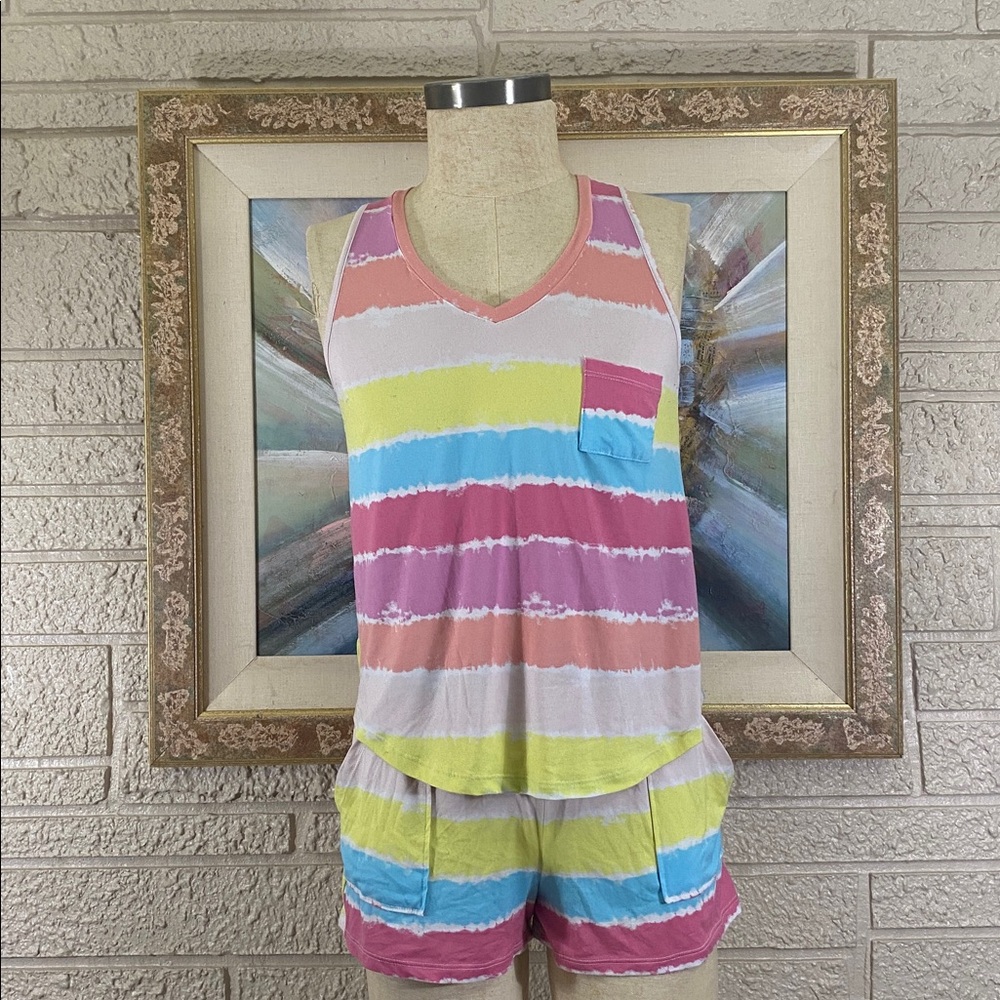 Jaclyn Intimates Pastel Stripe Tank & Short Sleep Set - Picture 4 of 12